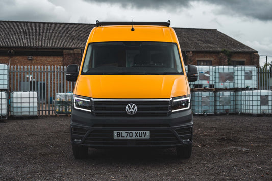 VW Crafter / MAN TGE LED DRL Headlights with Sequential Indicators – BLACK (2017-current) WITH LED DIP AND MAIN BEAM BULBS