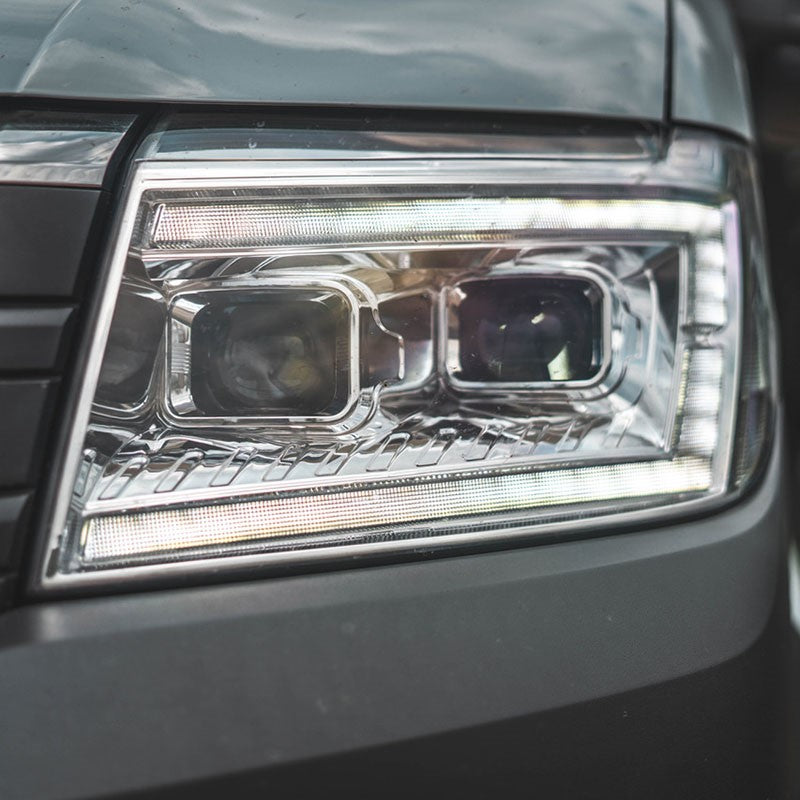 VW Crafter / MAN TGE LED DRL Headlights with Sequential Indicators – BLACK (2017-current) WITH LED DIP AND MAIN BEAM BULBS